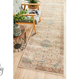 Heirloom Ivory Distressed Floral Hallway Runner Rug