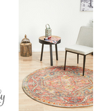 Heirloom Red Distressed Medallion Round Rug