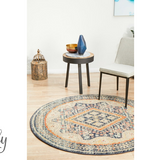 Heirloom Navy Blue Geometric Medallion Round Rug