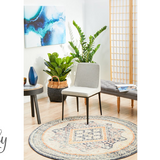 Heirloom Navy Blue Geometric Medallion Round Rug