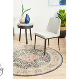 Heirloom Navy Blue Ivory Transitional Medallion Round Rug