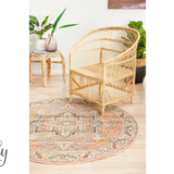 Heirloom Blue Pink Distressed Medallion Round Rug