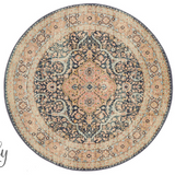 Heirloom Navy Blue Ivory Transitional Medallion Round Rug