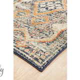 Heirloom Navy Blue Geometric Medallion Hallway Runner Rug