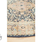 Heirloom Navy Blue Ivory Transitional Medallion Round Rug