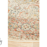 Heirloom Ivory Distressed Floral Round Rug