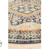 Heirloom Navy Blue Geometric Medallion Round Rug