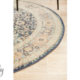 Heirloom Navy Blue Ivory Transitional Medallion Round Rug