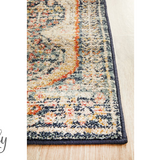 Heirloom Navy Blue Geometric Medallion Hallway Runner Rug
