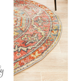 Heirloom Red Distressed Medallion Round Rug