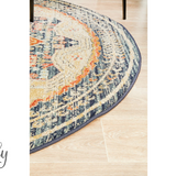 Heirloom Navy Blue Geometric Medallion Round Rug