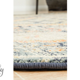 Heirloom Navy Blue Geometric Medallion Round Rug