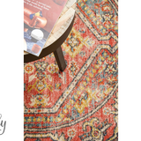 Heirloom Red Distressed Medallion Round Rug