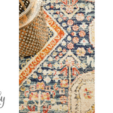 Heirloom Navy Blue Geometric Medallion Round Rug