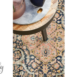 Heirloom Navy Blue Ivory Transitional Medallion Round Rug