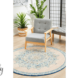Avalee Blue Pink Medallion Vintage Washed Round Rug