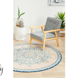 Avalee Blue Pink Medallion Vintage Washed Round Rug