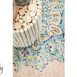 Avalee Blue Pink Medallion Vintage Washed Round Rug