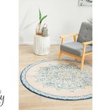 Avalee Blue Pink Medallion Vintage Washed Round Rug