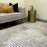Ali Light Grey and Black Abstract Lines Rug