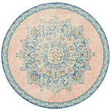 Avalee Blue Pink Medallion Vintage Washed Round Rug