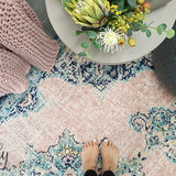 Avalee Blue Pink Medallion Vintage Washed Rugs