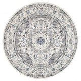 Awaken Ivory Blue Black Oriental Round Rug