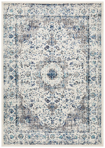 Awaken Ivory Blue Black Oriental Rug