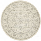Awaken Ivory Grey Flower Medallion Transitional Round Rug