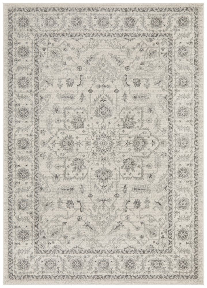 Awaken Ivory Grey Flower Medallion Transitional Rug