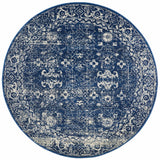 Awaken Navy Blue Over Dyed Oriental Round Rug