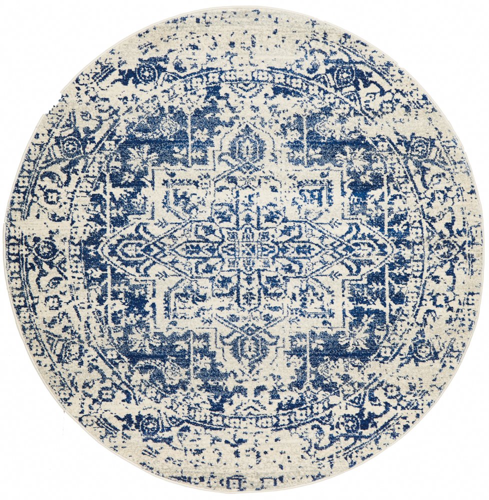 Awaken Navy Medallion Round Rug