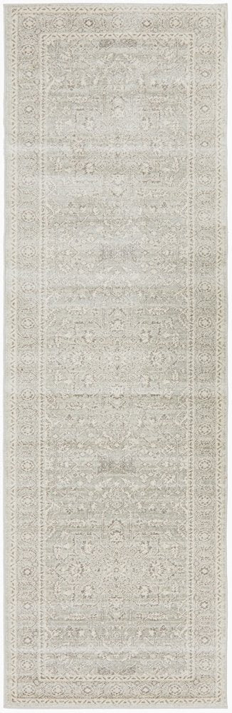Awaken Silver Flower Medallion Transitional Hallway Runner