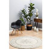Celine Silver Faded Medallion Distressed Round Rug