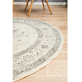 Celine Silver Faded Medallion Distressed Round Rug