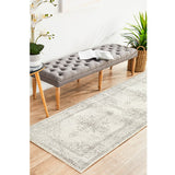 Celine Silver Faded Medallion Distressed Hallway Runner Rug