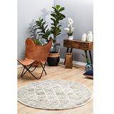 Celine Grey Faded Distressed Diamond Round Rug