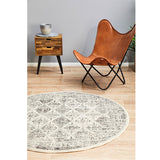 Celine Grey Faded Distressed Diamond Round Rug