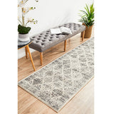 Celine Grey Faded Distressed Diamond Hallway Runner Rug