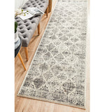 Celine Grey Faded Distressed Diamond Hallway Runner Rug