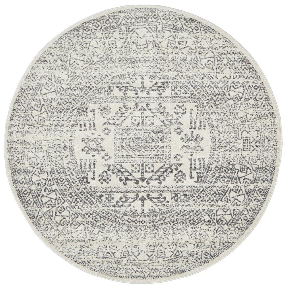 Cameron Silver Aztec Tribal Pattern Round Rug