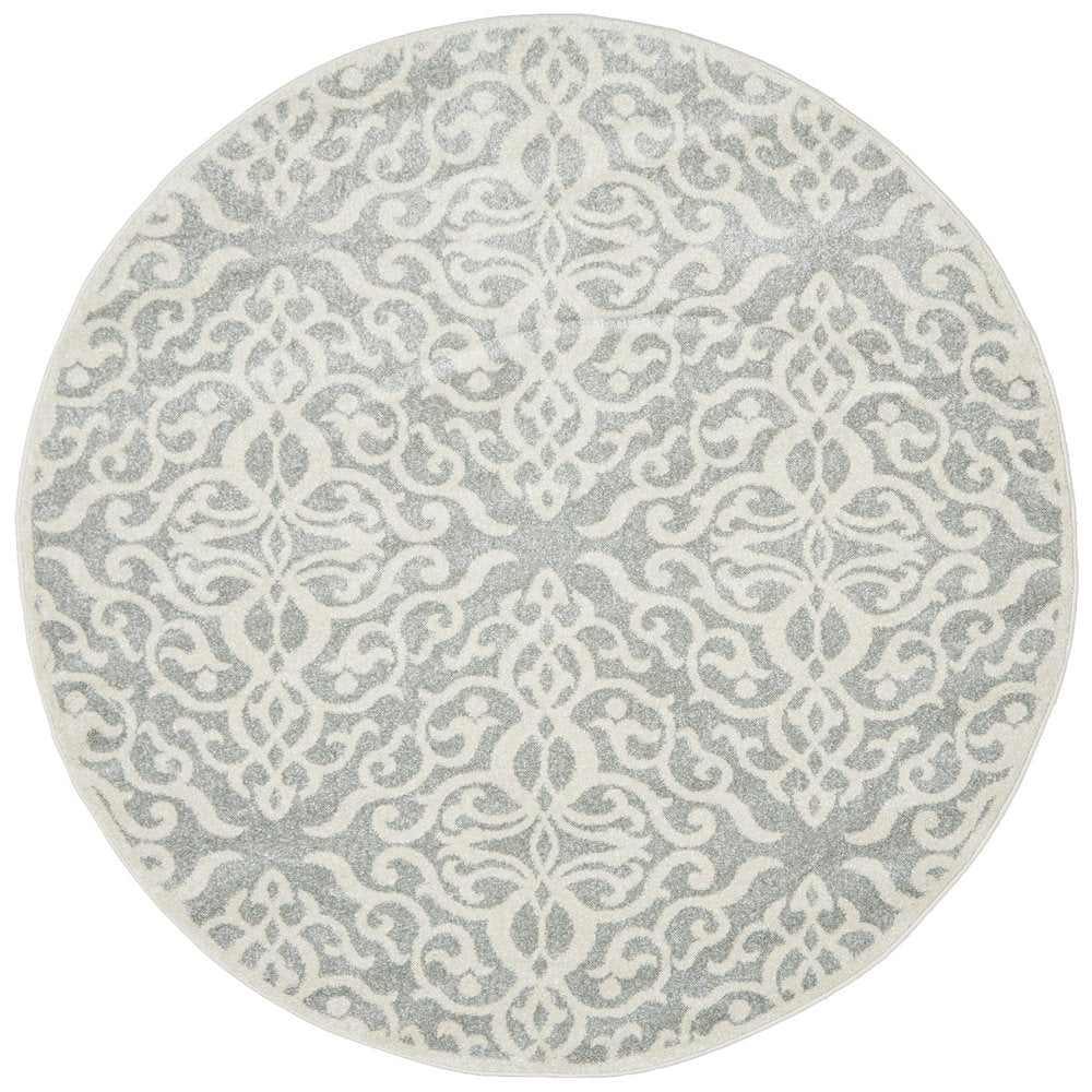 Cameron Silver Diamond Trellis Pattern Round Rug