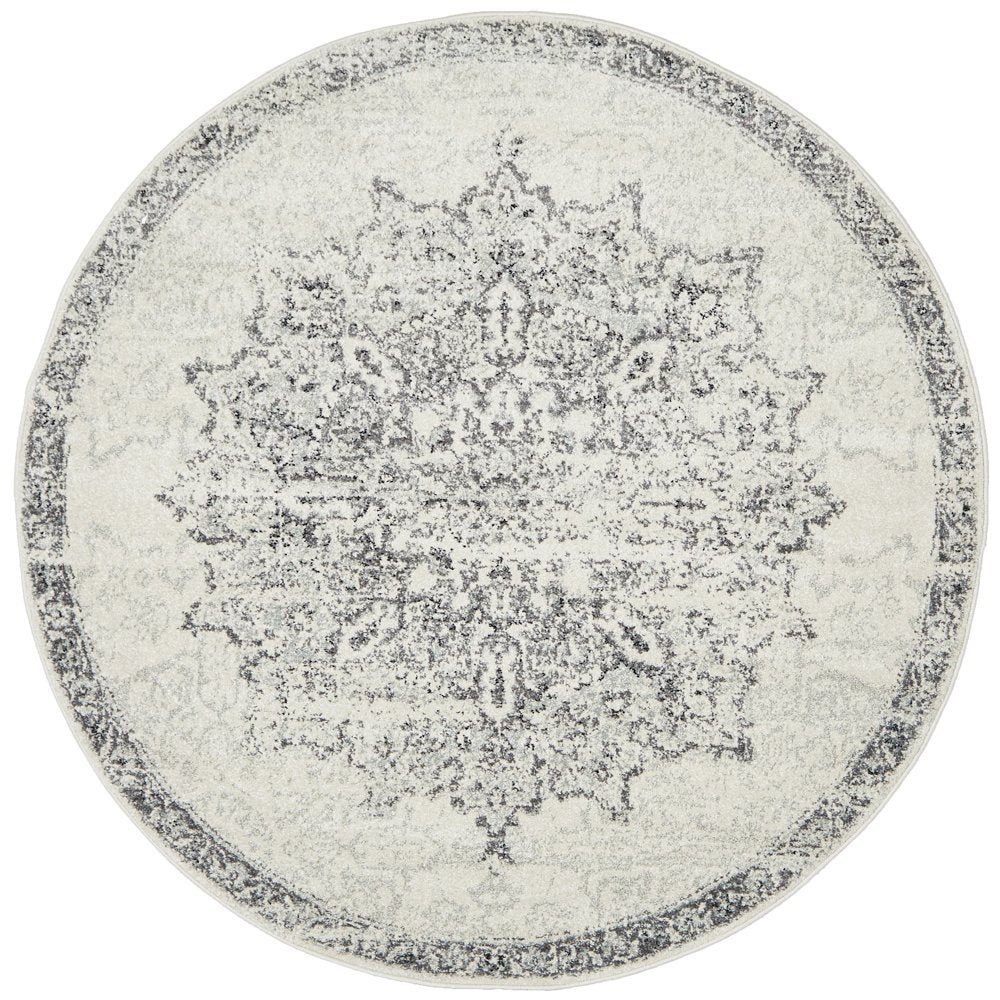 Cameron Silver Medallion Pattern Round Rug