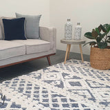 Chloe Ivory Blue Diamond Bohemian Textured Rug