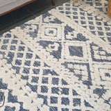 Chloe Ivory Blue Diamond Bohemian Textured Rug