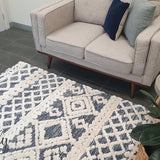 Chloe Ivory Blue Diamond Bohemian Textured Rug