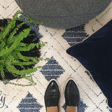 Chloe Ivory Blue Geometric Diamond Textured Rug