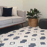Chloe Ivory Blue Geometric Diamond Textured Rug
