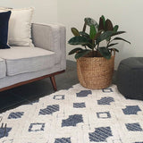 Chloe Ivory Blue Geometric Diamond Textured Rug