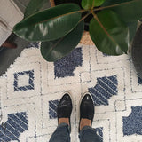 Chloe Ivory Blue Geometric Diamond Textured Rug